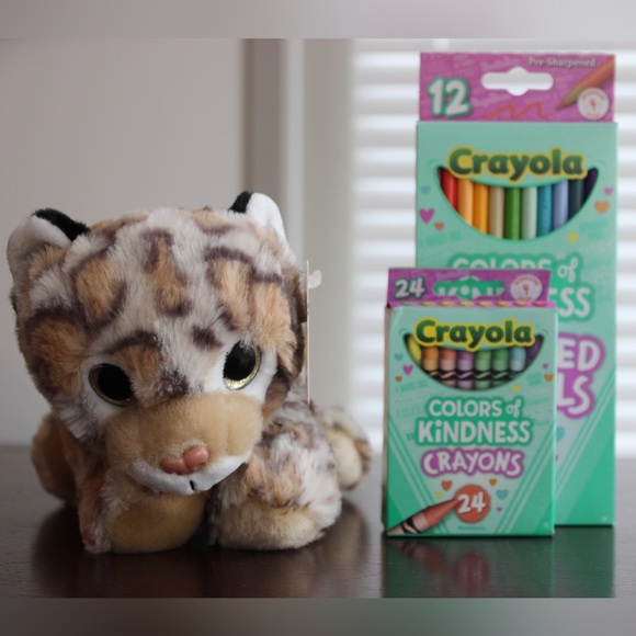 Bundle Pencil Case Crayons Colored Pencils Fuzzy Leopard Colors of Kindness - Picture 1 of 12